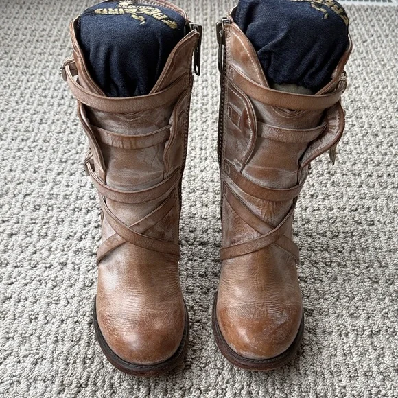 Freebird by Steven Brown Leather Wrap-Strap Heeled Boots - Picture 3 of 6